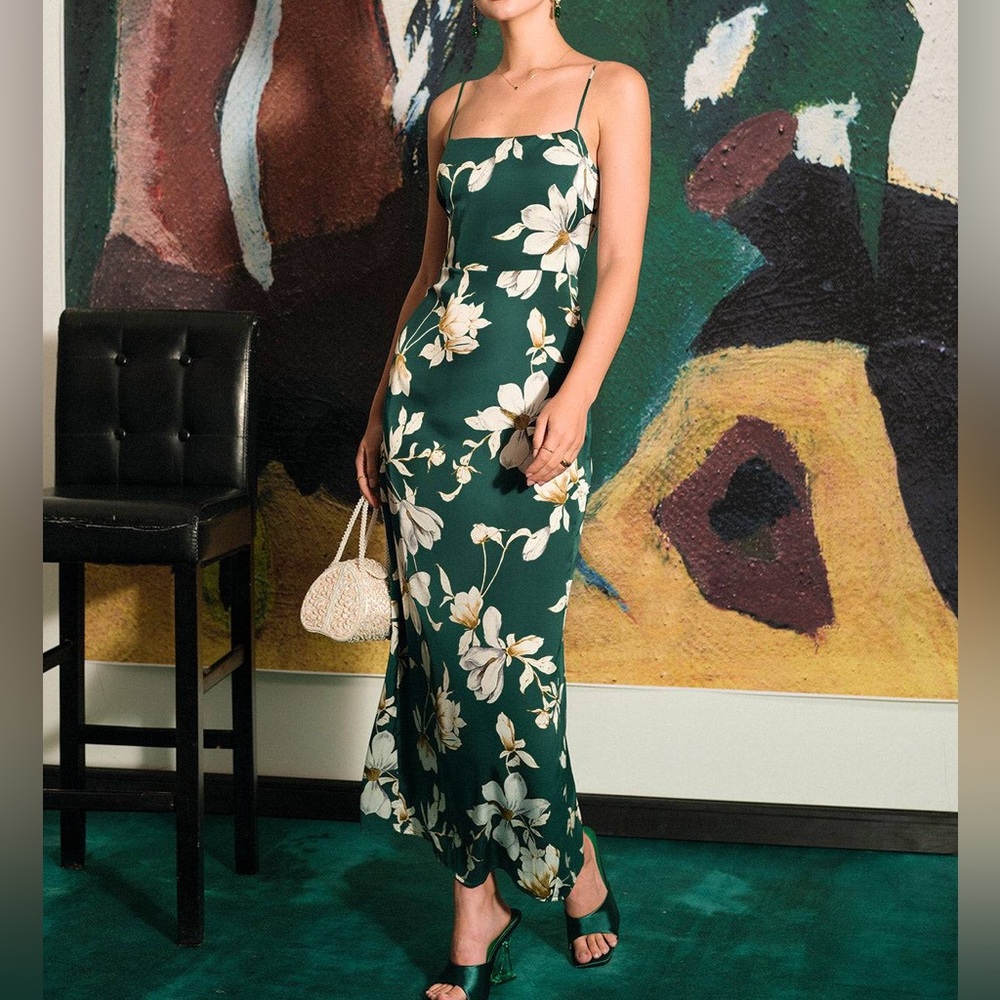 Rihoas Green Floral Slit Maxi Dress